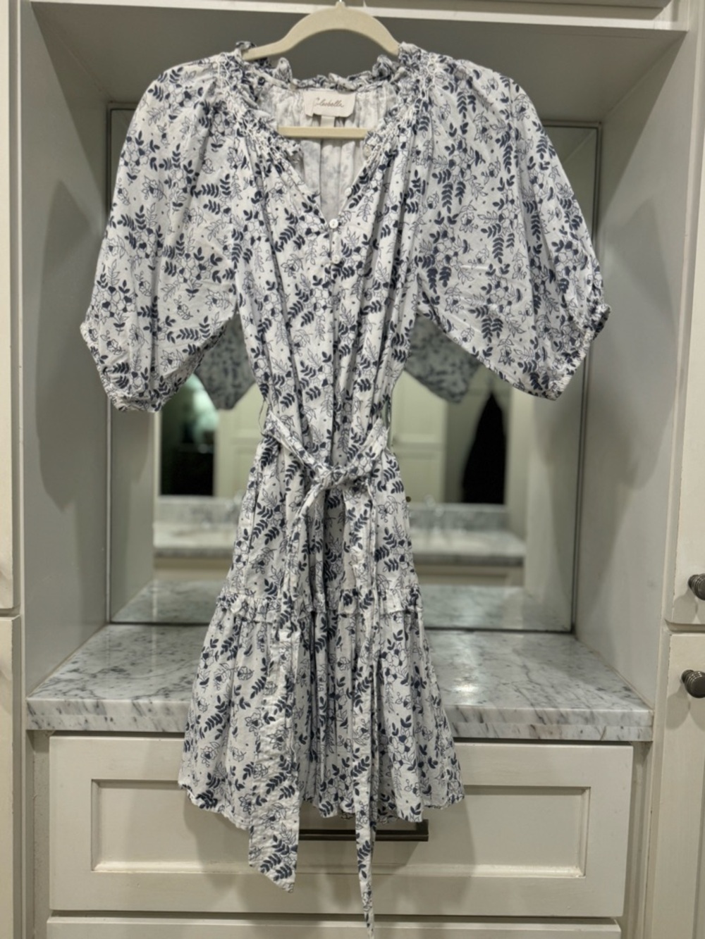 Cleobella White & Navy Floral Ruffled Button-Front Blouse